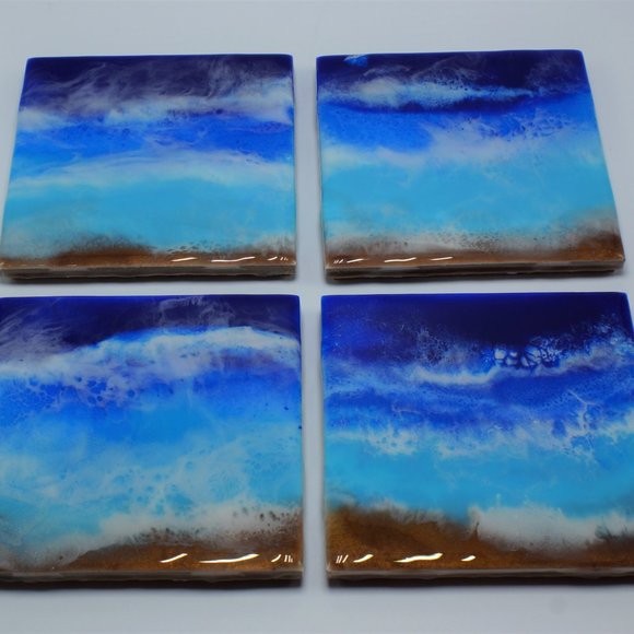 NWOT Ocean Wave Coaster Set, Ceramic Coasters - Picture 3 of 7